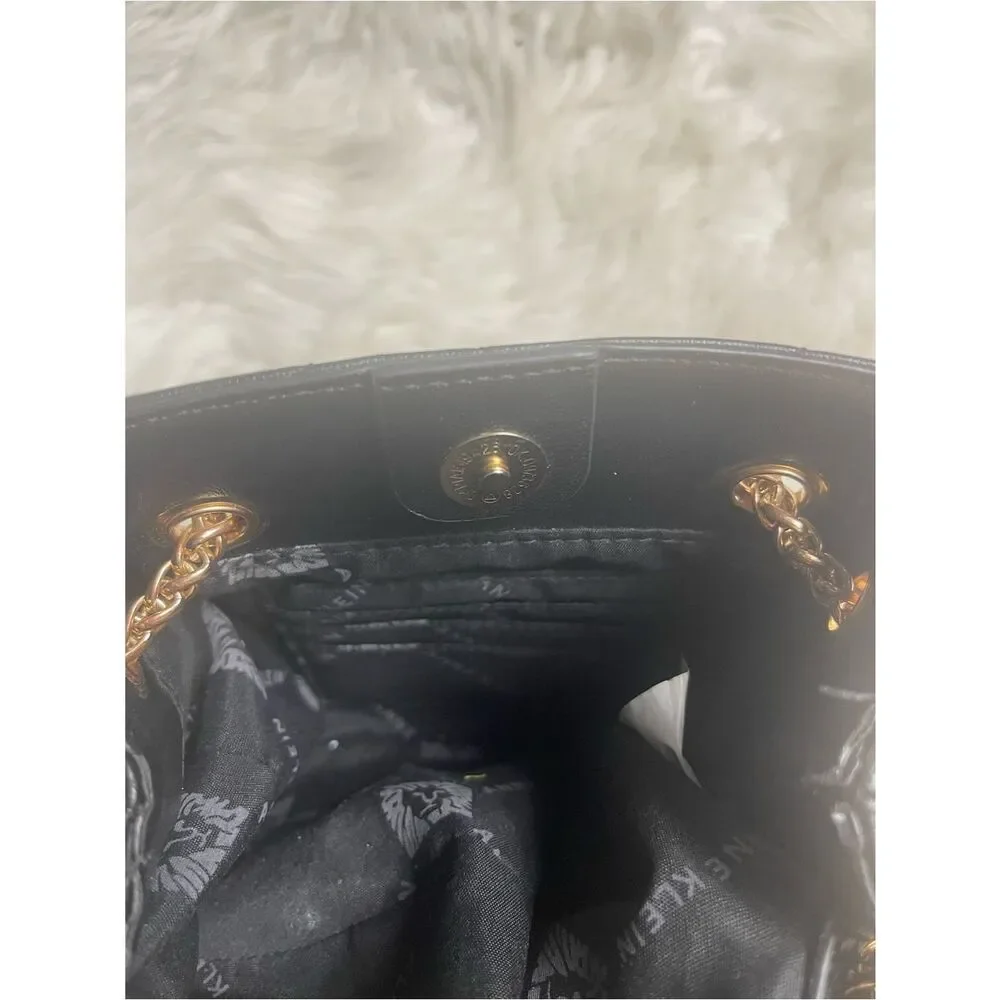 Anne Klein syntheticBlack Quilted Bucket Crossbody with Gold Chain strap &accent